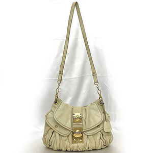Miu Miu Leather Gathered Matelasse Bag Key White Shoulder Cream Flap Shoulder